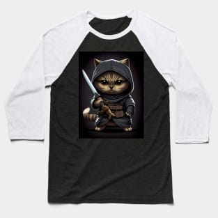 Cute Ninja Cat With Sword Baseball T-Shirt